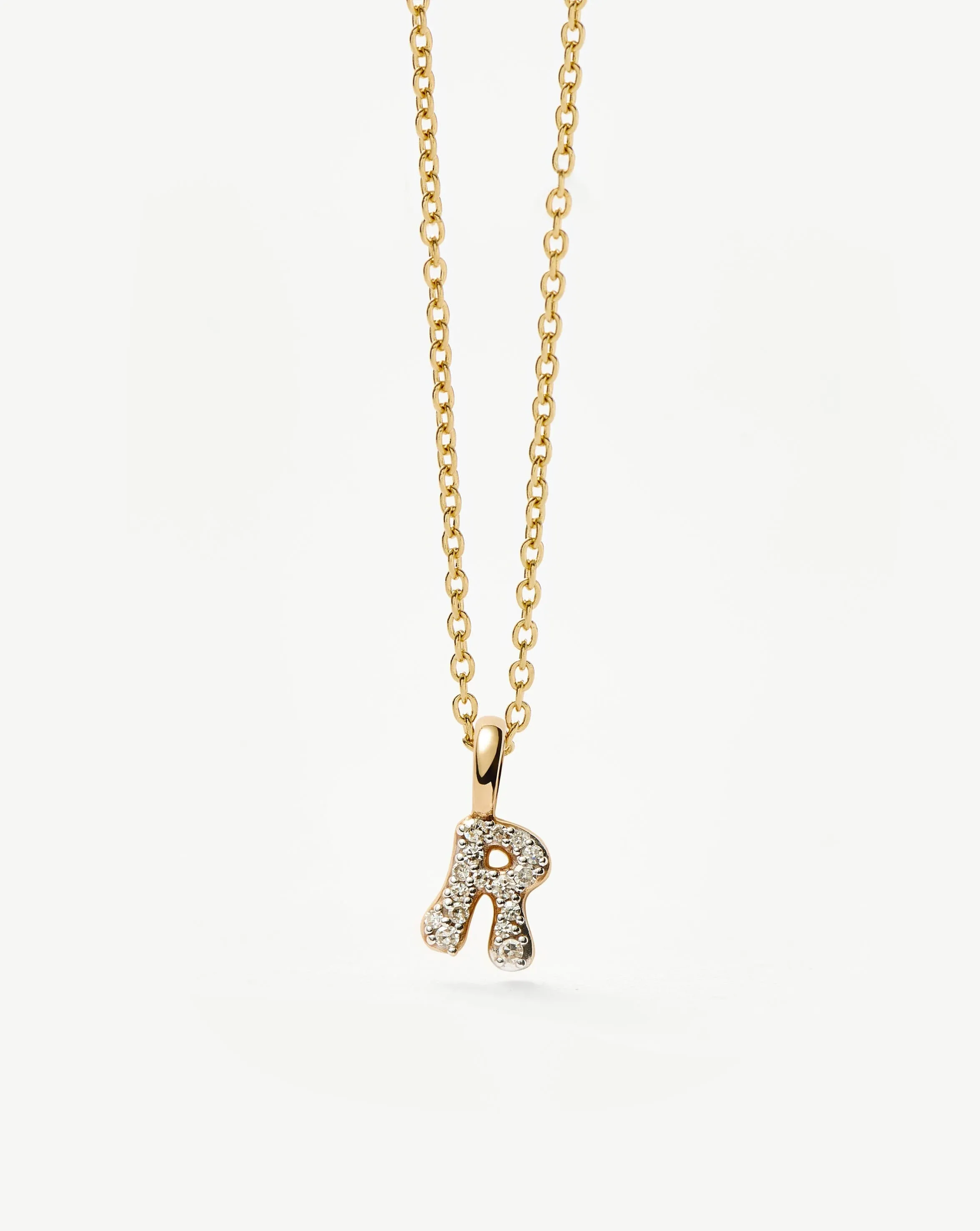 Fine Diamond Initial Mini Pendant Necklace - R | 14ct Solid Yellow Gold Plated/Diamond