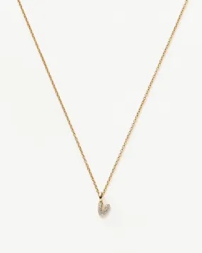 Fine Diamond Initial Mini Pendant Necklace - V | 14k Solid Yellow Gold Plated/Diamond