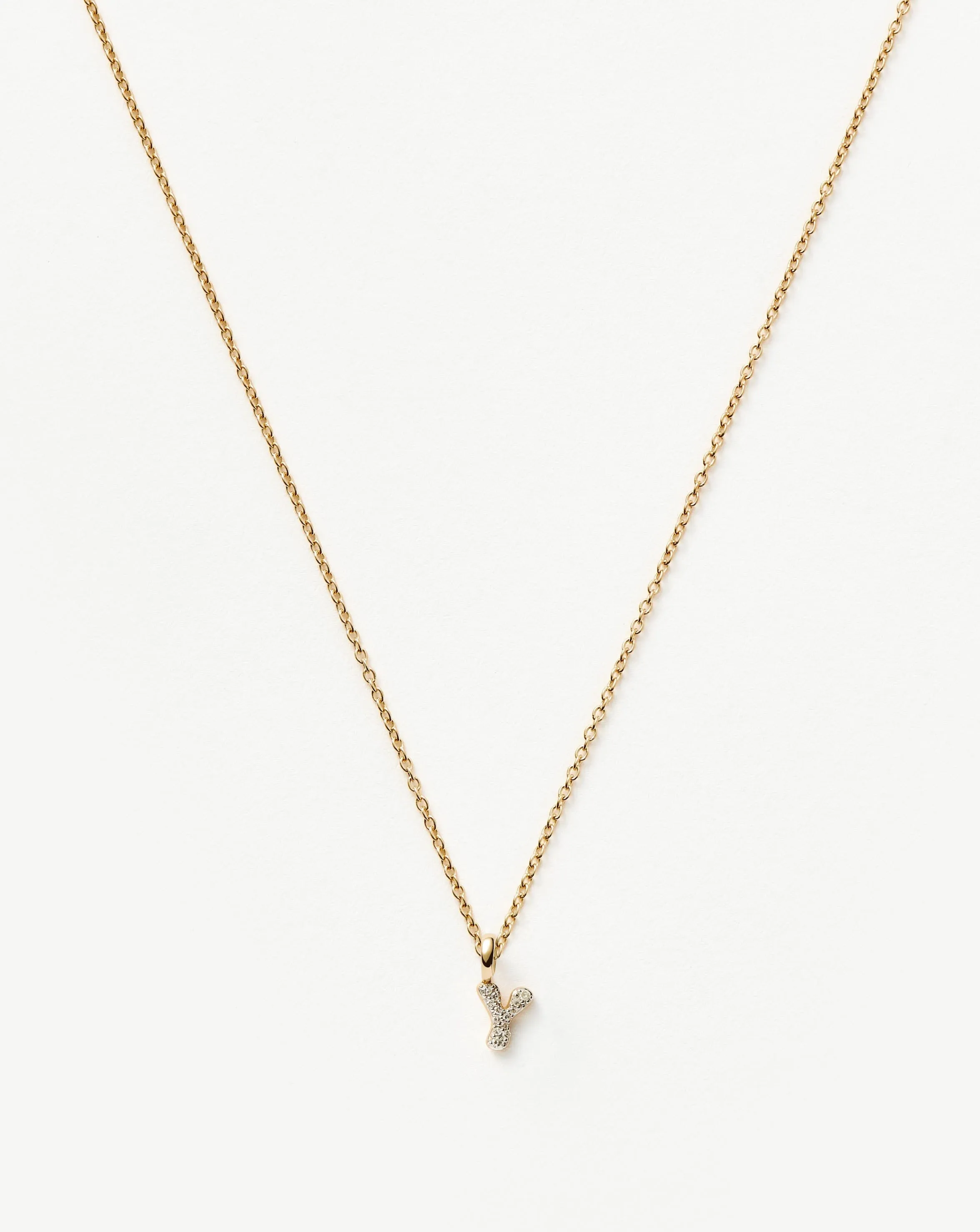 Fine Diamond Initial Mini Pendant Necklace - Y | 14ct Solid Yellow Gold Plated/Diamond