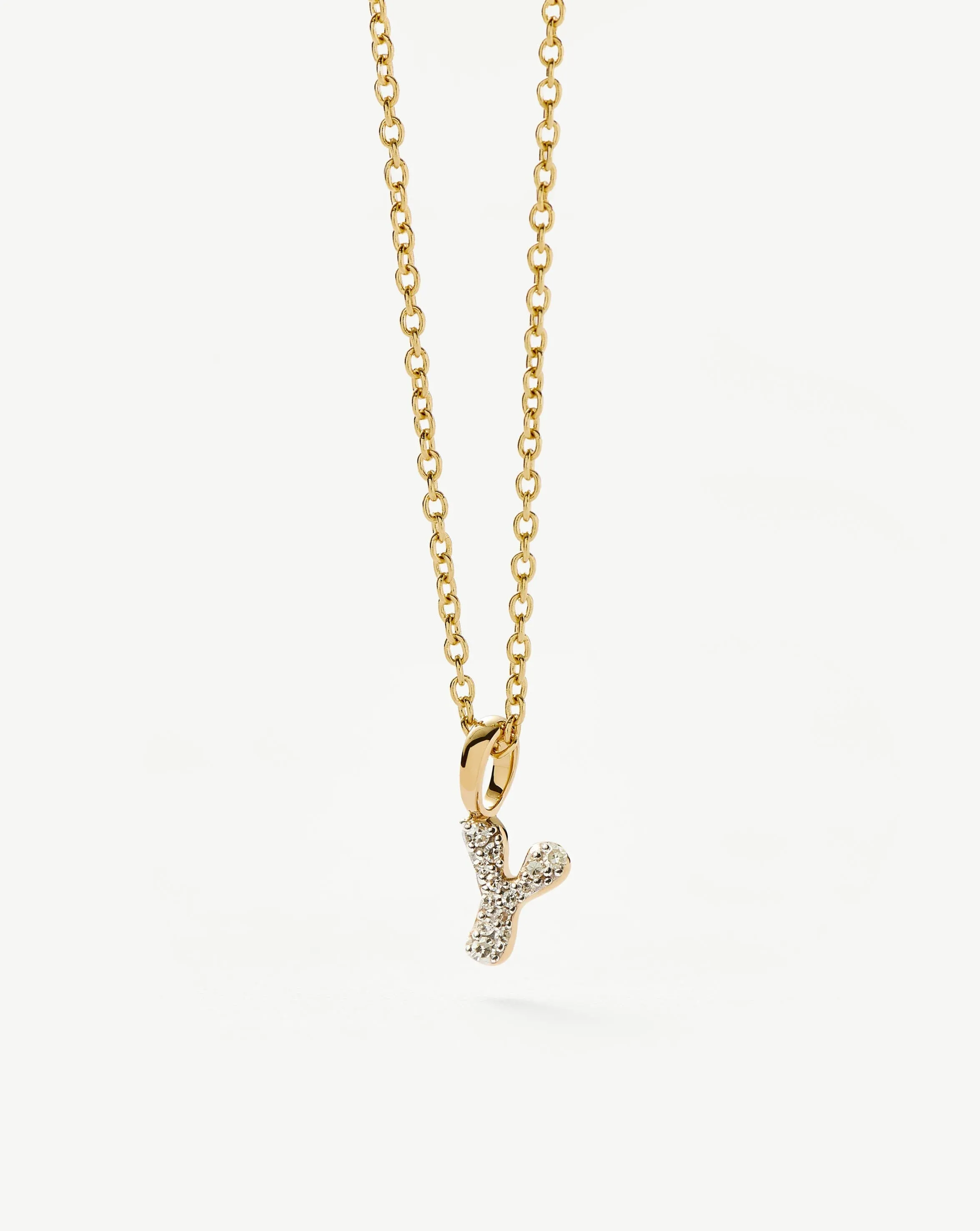 Fine Diamond Initial Mini Pendant Necklace - Y | 14ct Solid Yellow Gold Plated/Diamond