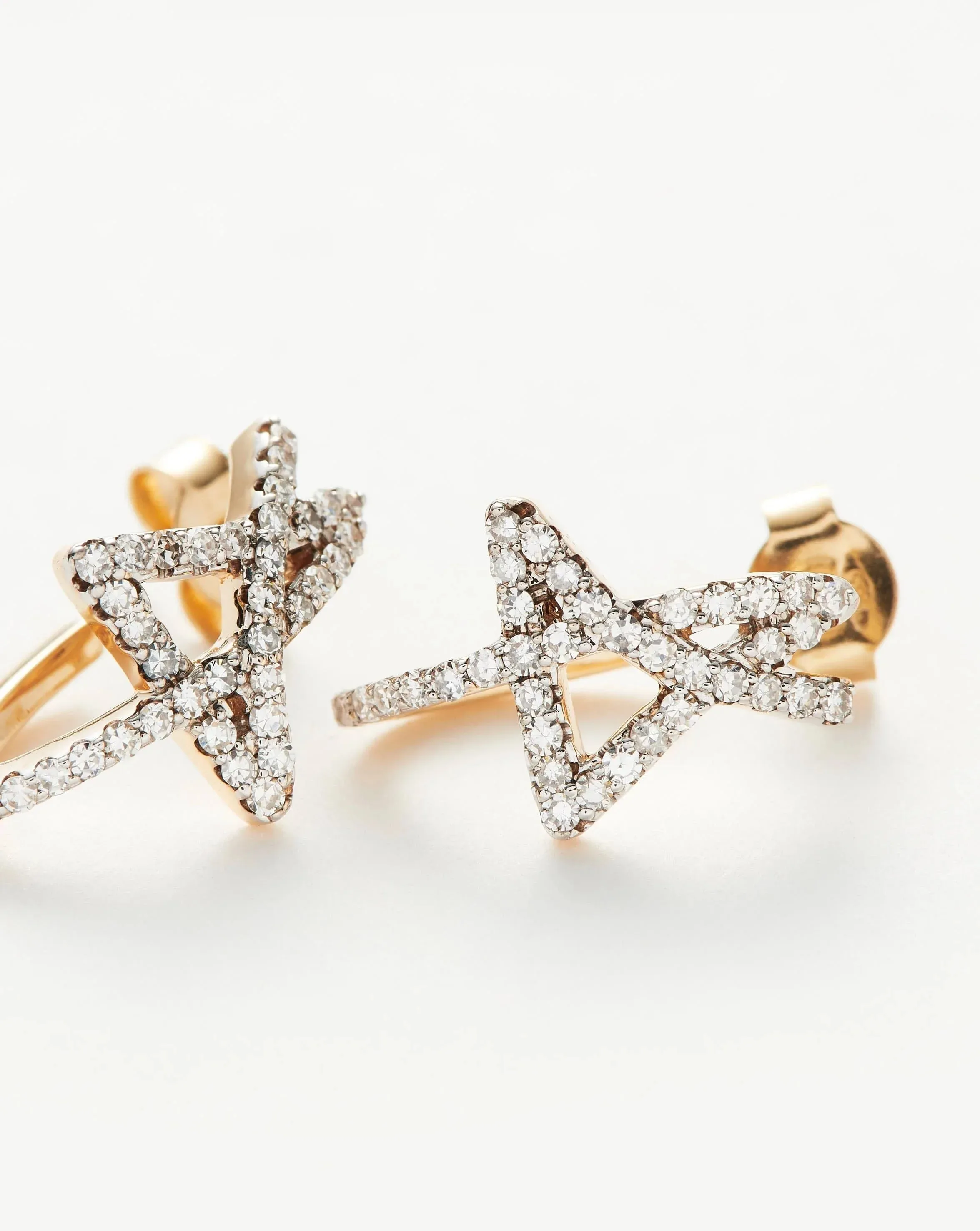 Fine Diamond Star Stud Earrings | 14ct Solid Gold/Diamond