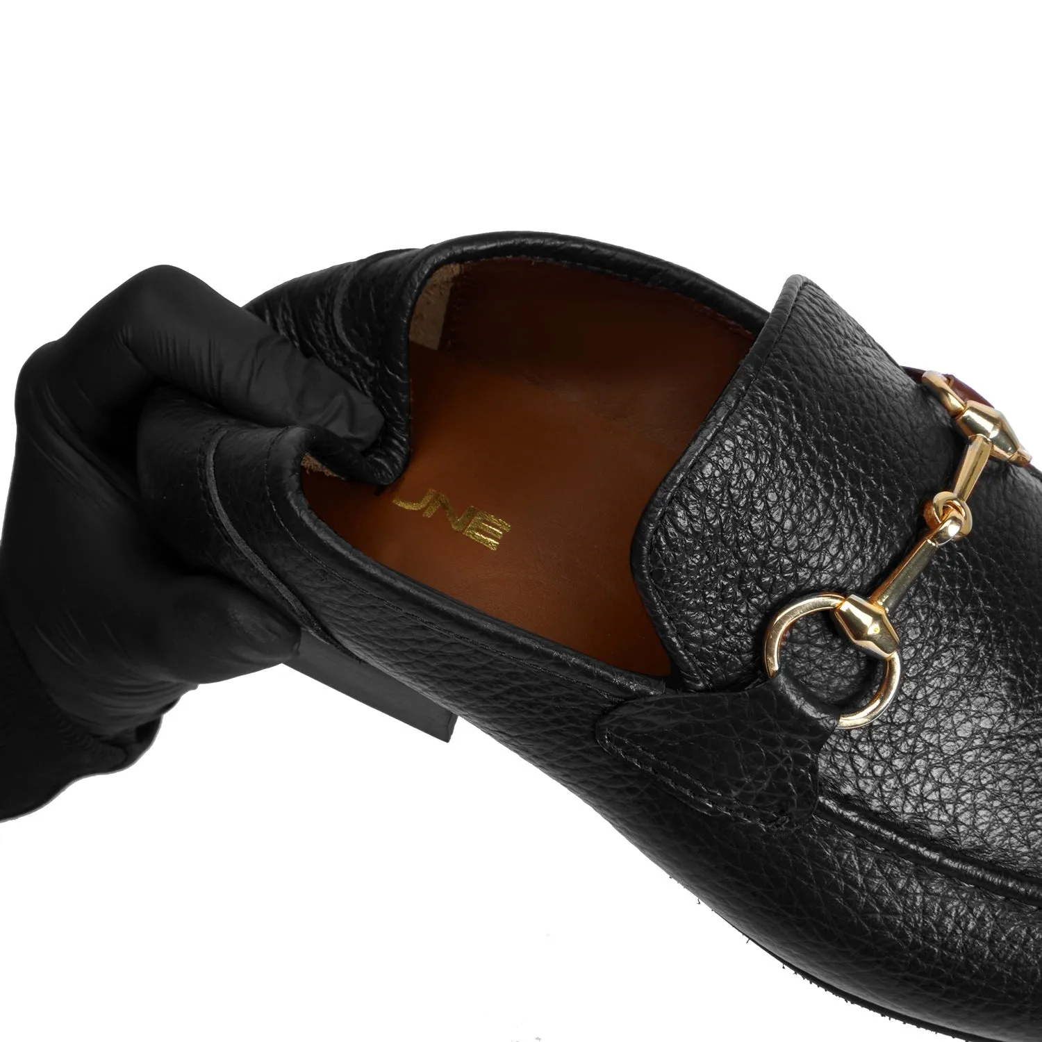 Flexible Back Comfortable Loafers in Black Textured Leather