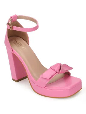 Fuschia Pink PU Bow Detail High Block Heels (TC-SLC-N1107-PNK)