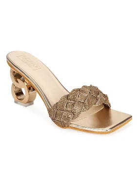 Gold Diamante PU Clear Heel Mules (TC-SLC-V80-GLD)