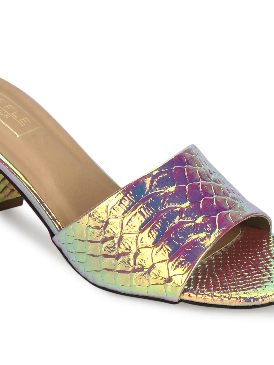 Gold PU Holographic Snake Pattern Mules