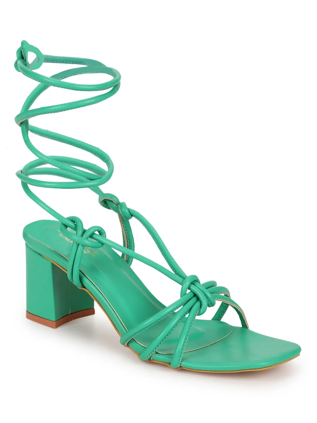 Green PU Lace-Up Block Sandals (TC-SLC-CR023-GRN)