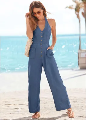 Halter Jumpsuit - Dark Wash