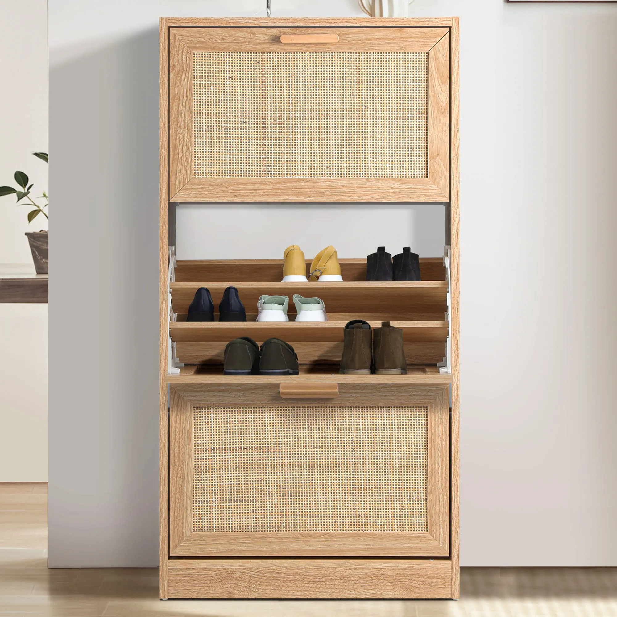 H&B Boho Rattan Shoe Cabinet