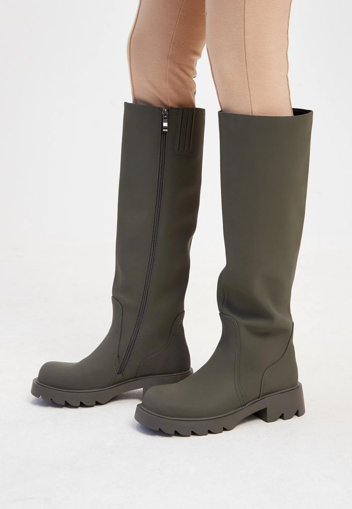 Knee-High Chunky Sole Boots - Green