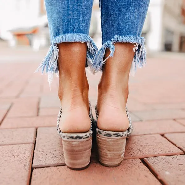 Leopard Peep Toe Slippers