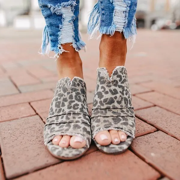 Leopard Peep Toe Slippers