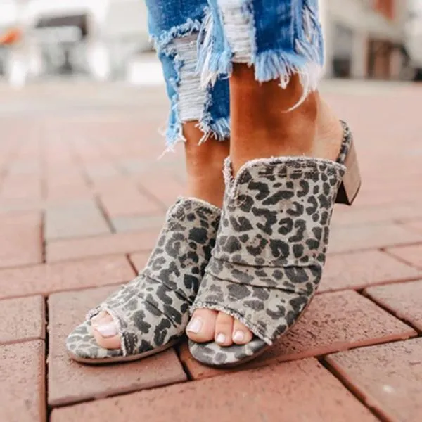 Leopard Peep Toe Slippers