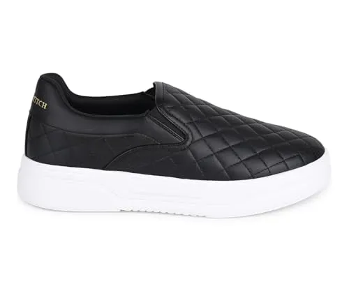 LOUIS STITCH Black Sneakers for Men | Lightweight Slip-On Walking Shoes for Men | Comfortable Casual Wear | Flexible, Breathable, Stylish & Durable All-Day Wear (SNK-CUSOJB) (Size- 10 UK)