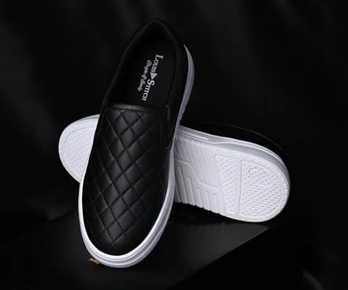 LOUIS STITCH Black Sneakers for Men | Lightweight Slip-On Walking Shoes for Men | Comfortable Casual Wear | Flexible, Breathable, Stylish & Durable All-Day Wear (SNK-CUSOJB) (Size- 10 UK)