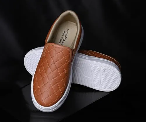 LOUIS STITCH Tan Sneakers for Men | Lightweight Slip-On Walking Shoes for Men | Comfortable Casual Wear | Flexible, Breathable, Stylish & Durable All-Day Wear (SNK-CUSOTN) (Size- 8 UK)