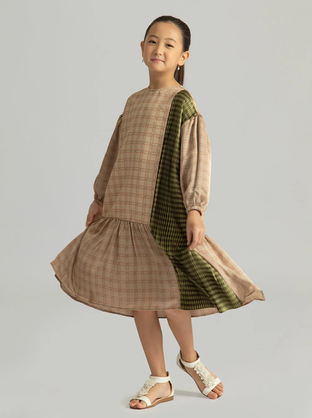 MELANIE DRESS KIDS GREEN APRICOT