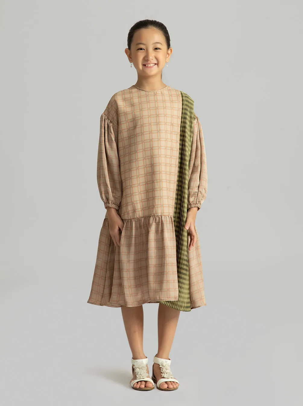 MELANIE DRESS KIDS GREEN APRICOT