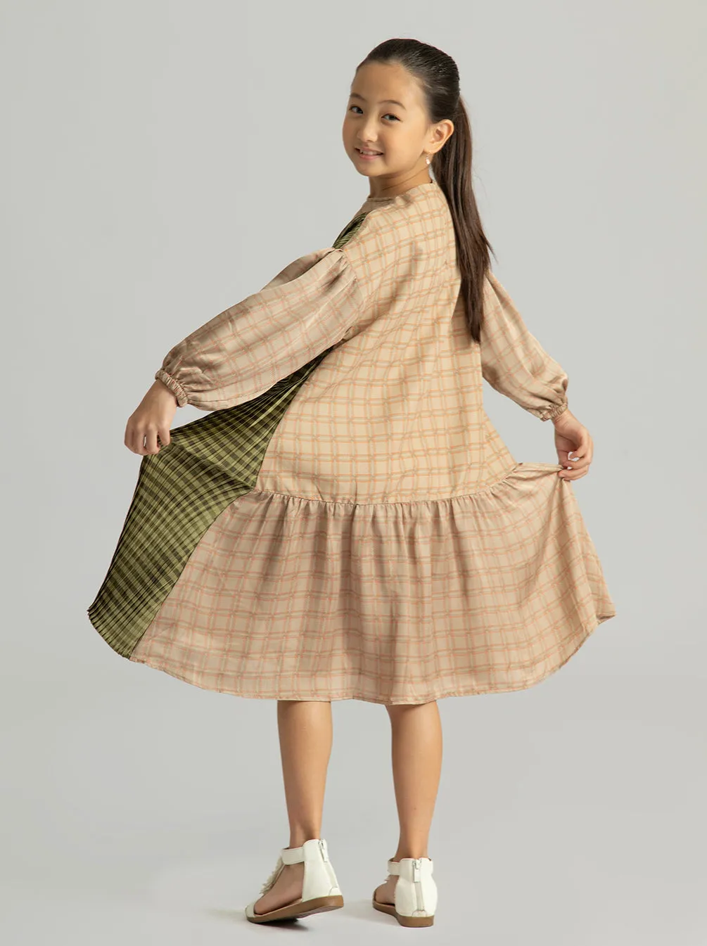 MELANIE DRESS KIDS GREEN APRICOT