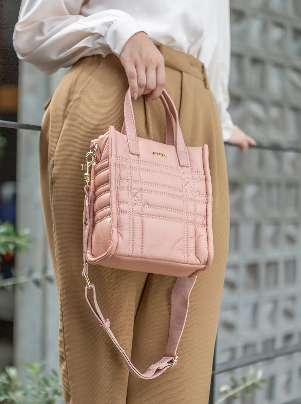 MINI QUILTED LEATHER TOTE PEACH