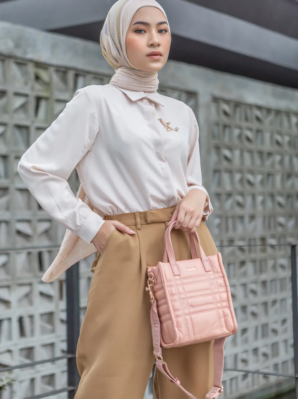 MINI QUILTED LEATHER TOTE PEACH