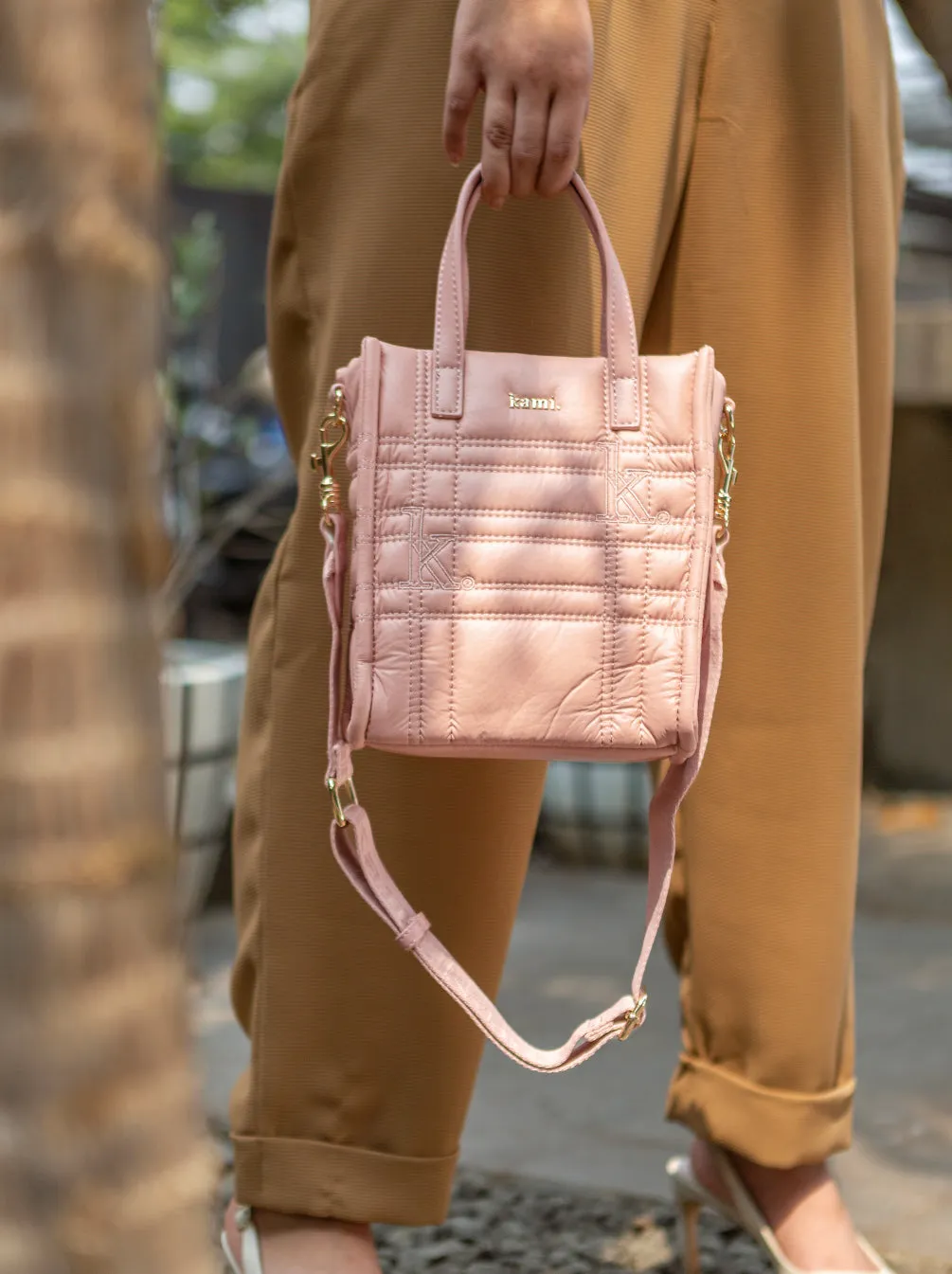 MINI QUILTED LEATHER TOTE PEACH