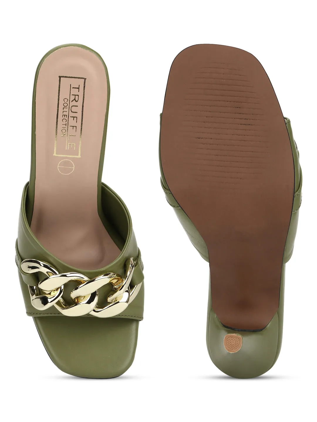 Mint PU Gold Chained Stiletto Mules