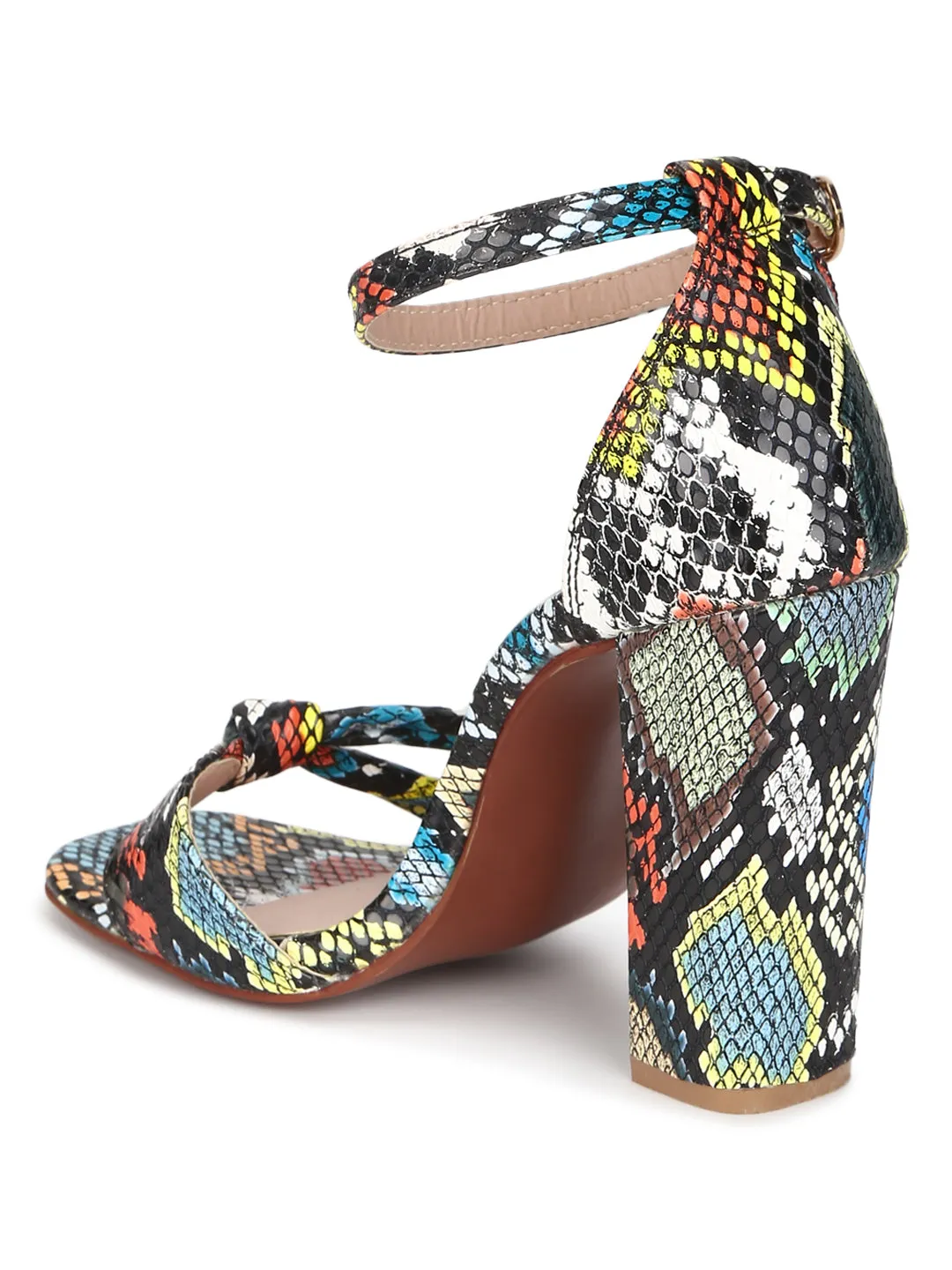 Multicolor Snake Kotted High Block Heels