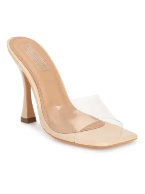 Nude Patent Perspex Clear Stiletto Mules