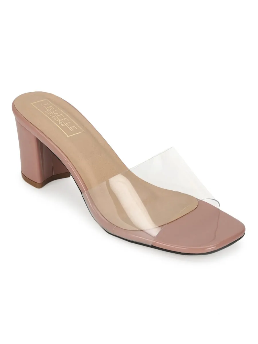 Nude Patent Snake Pattern Clear Strap Mules