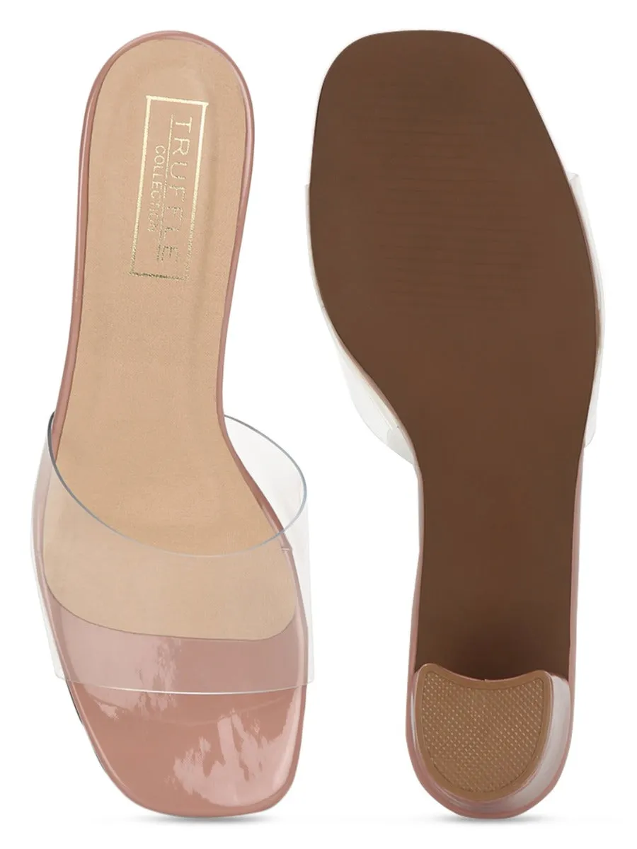 Nude Patent Snake Pattern Clear Strap Mules