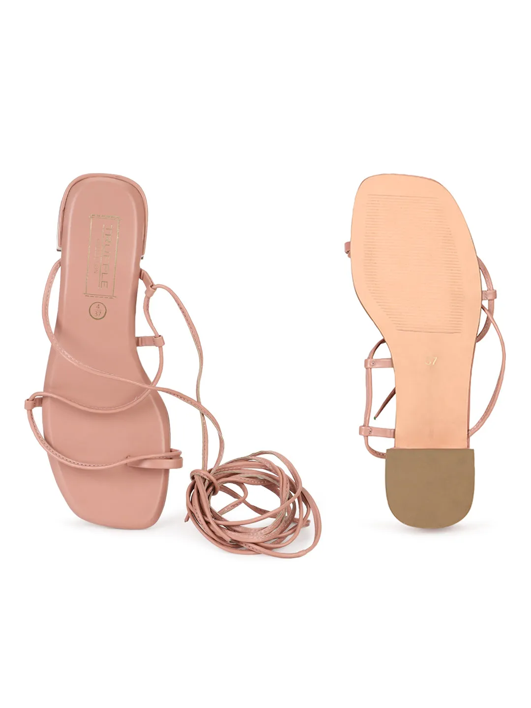 Nude PU Low Block Heel Lace Up Sandals (TP28054-NUD)