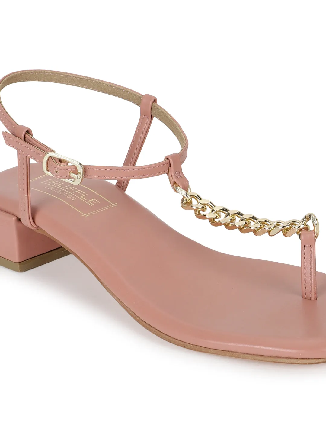 Nude PU Low Block Heel Sandals With Gold Chain (TP28051-NUD)