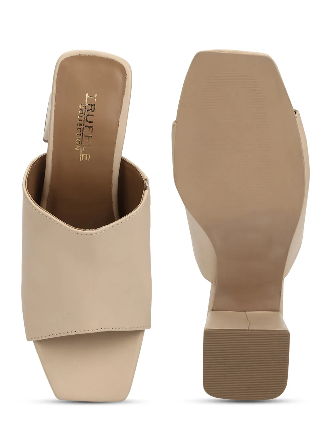 Nude PU Wide Strap Mules