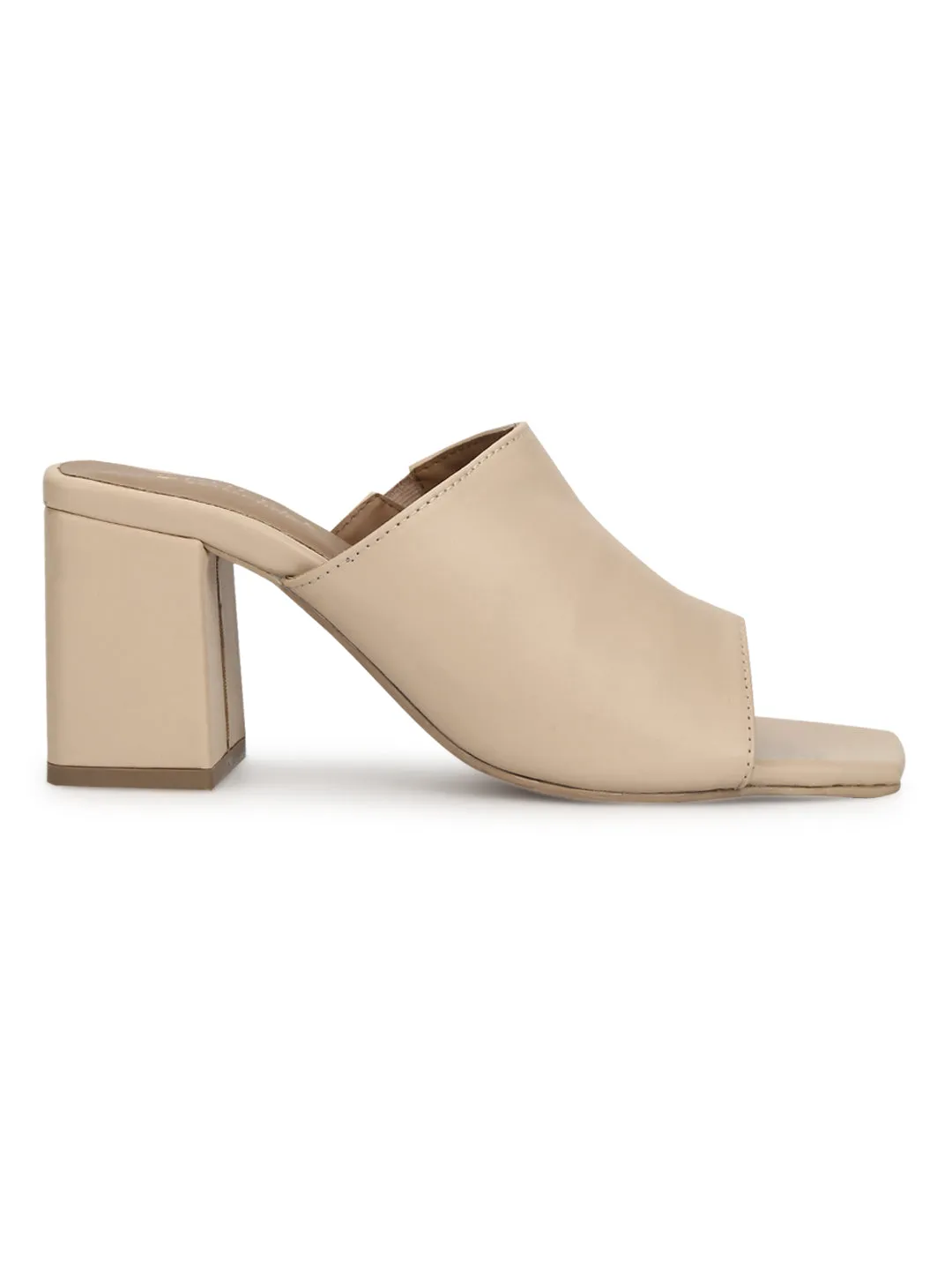 Nude PU Wide Strap Mules