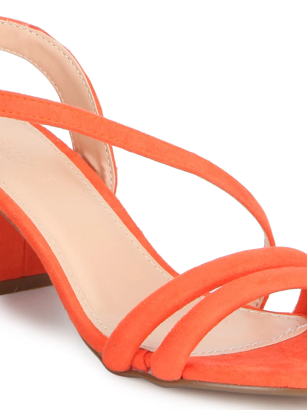 Orange Micro Double Strap Low Block Heels