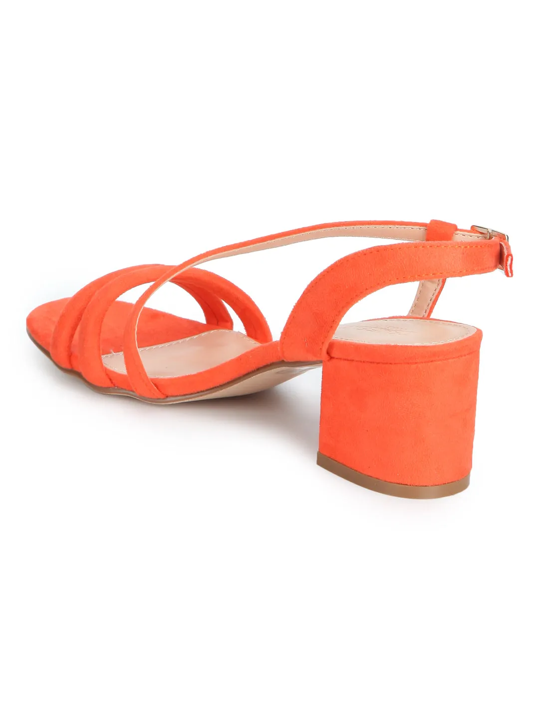 Orange Micro Double Strap Low Block Heels