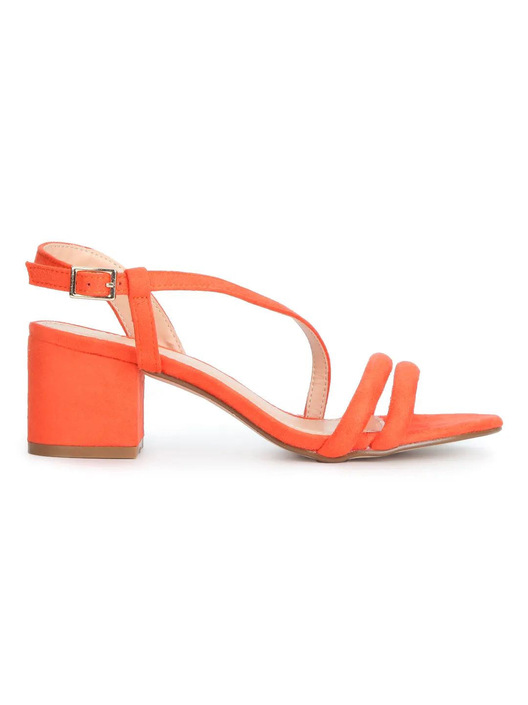 Orange Micro Double Strap Low Block Heels