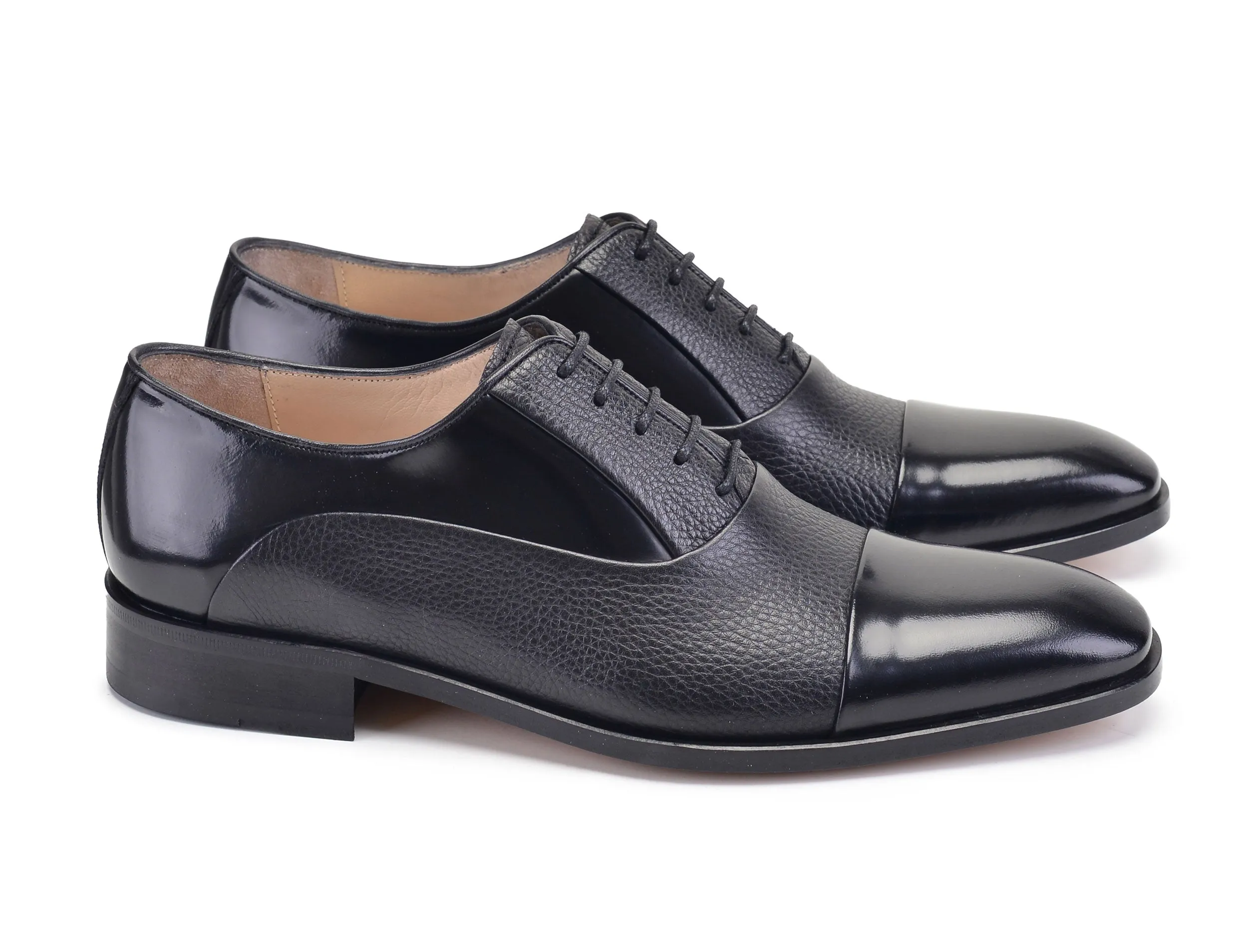 Pelle Deerskin & Polished Calfskin Lace-Up Oxford Black