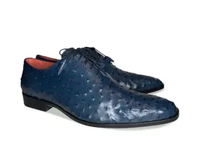 Pelle Exotics Ostrich Quill Lace-Up Oxford Blue