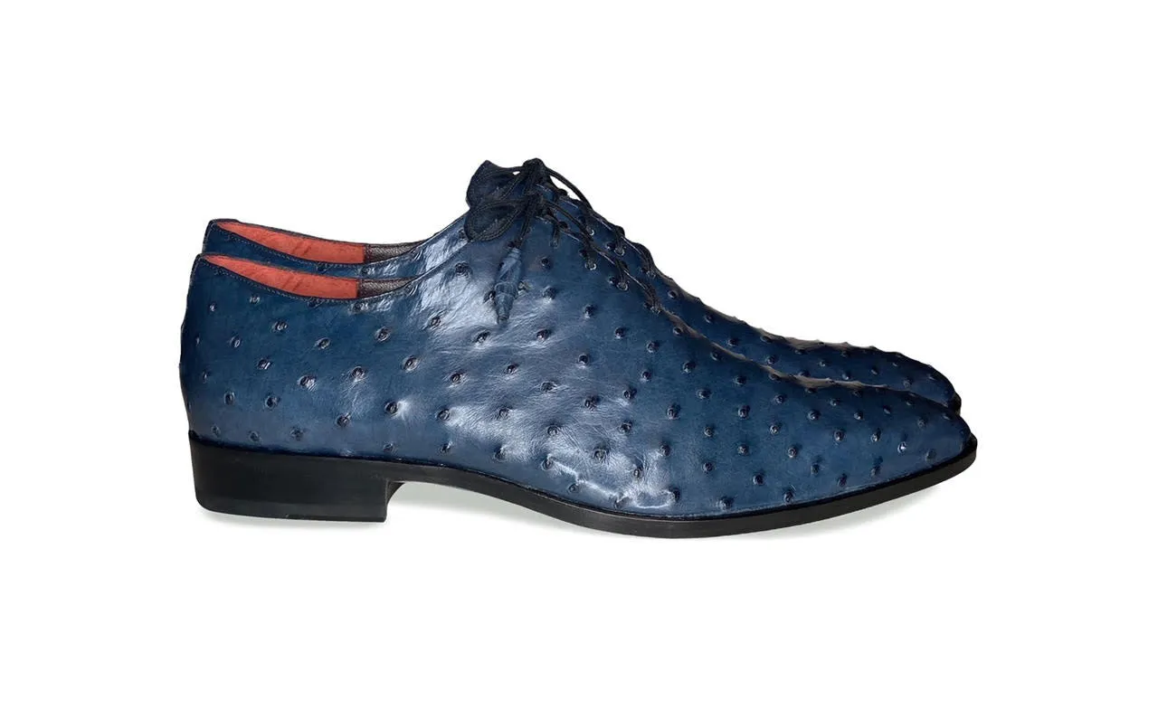 Pelle Exotics Ostrich Quill Lace-Up Oxford Blue