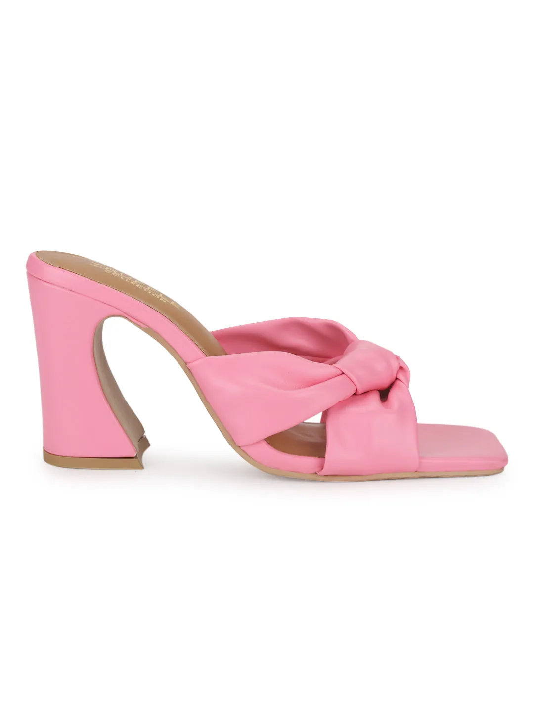 Pink PU Knotted Strap Block Heel Mules (TC-ST-1236-PNKPU)