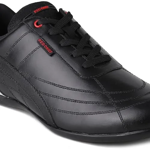 Red Chief Black Casual Sneakers for Men's Comfortable and Stylish Genuine Leather Everyday Shoes