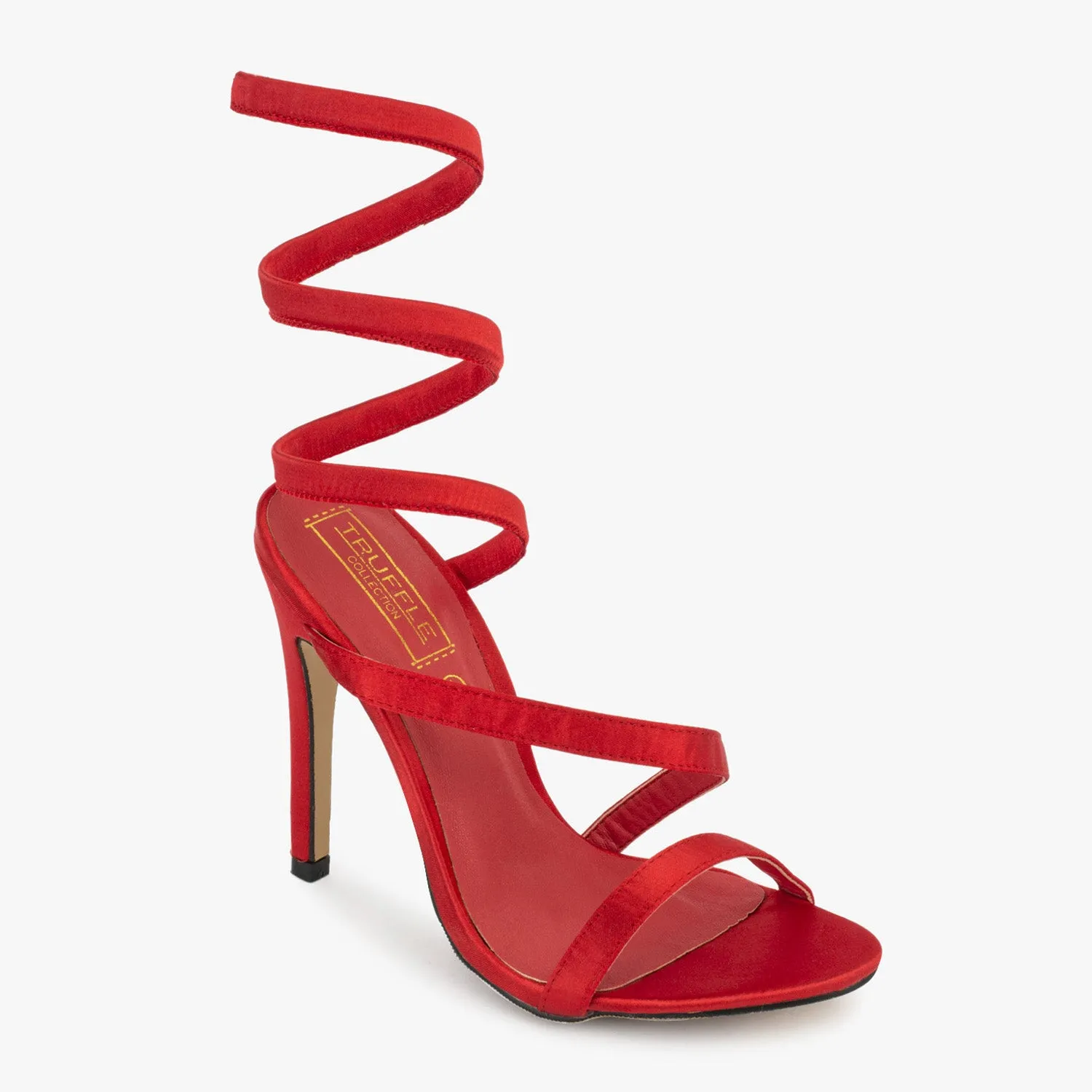 Red Stiletto Wrap Around Leg Sandals