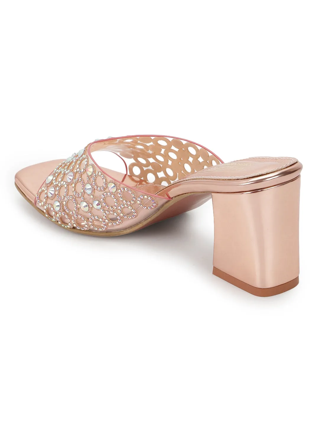 Rose Gold PU Diamante Block Mules (TC-SLC-R5001-RGLD)