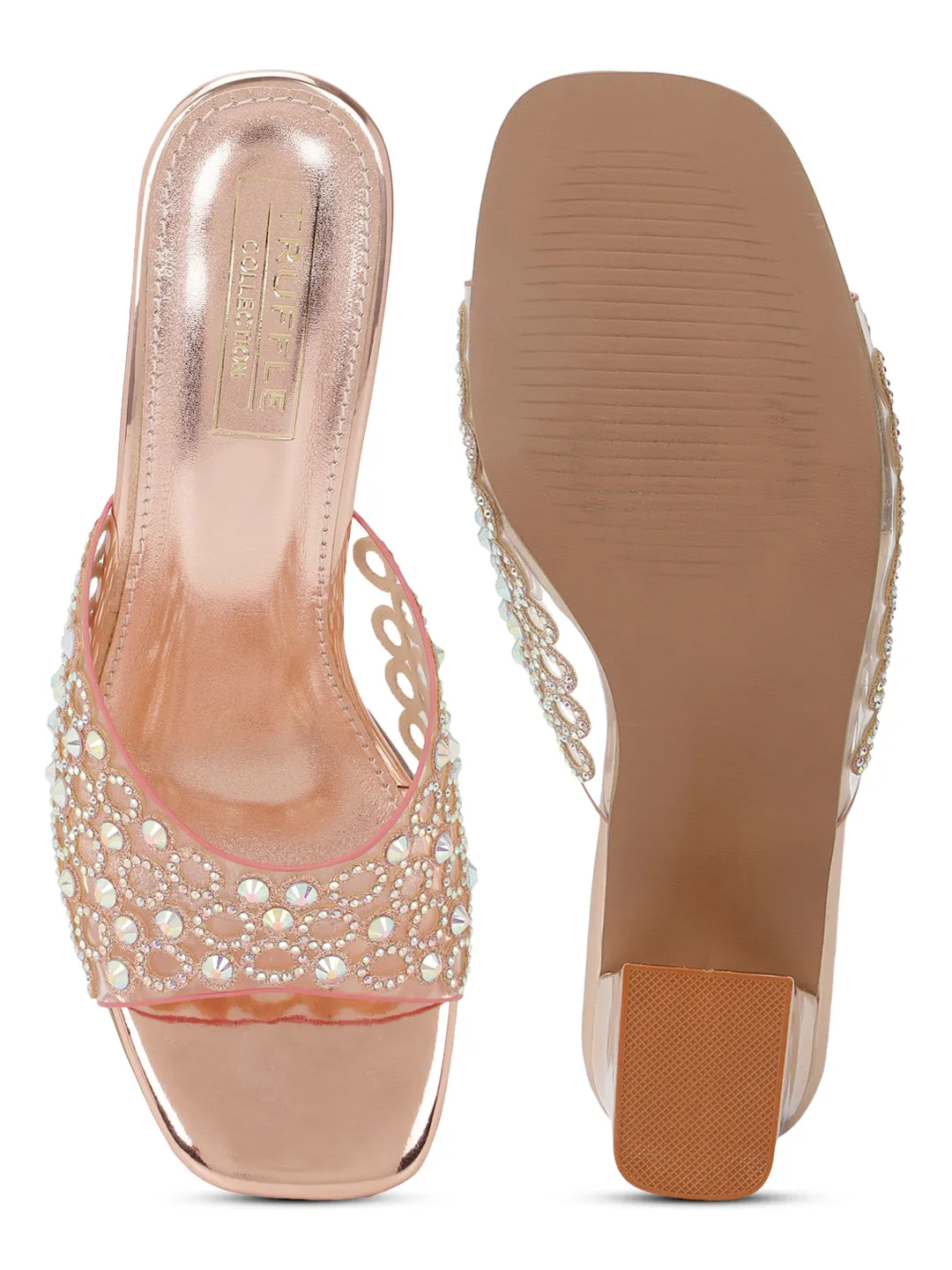 Rose Gold PU Diamante Block Mules (TC-SLC-R5001-RGLD)