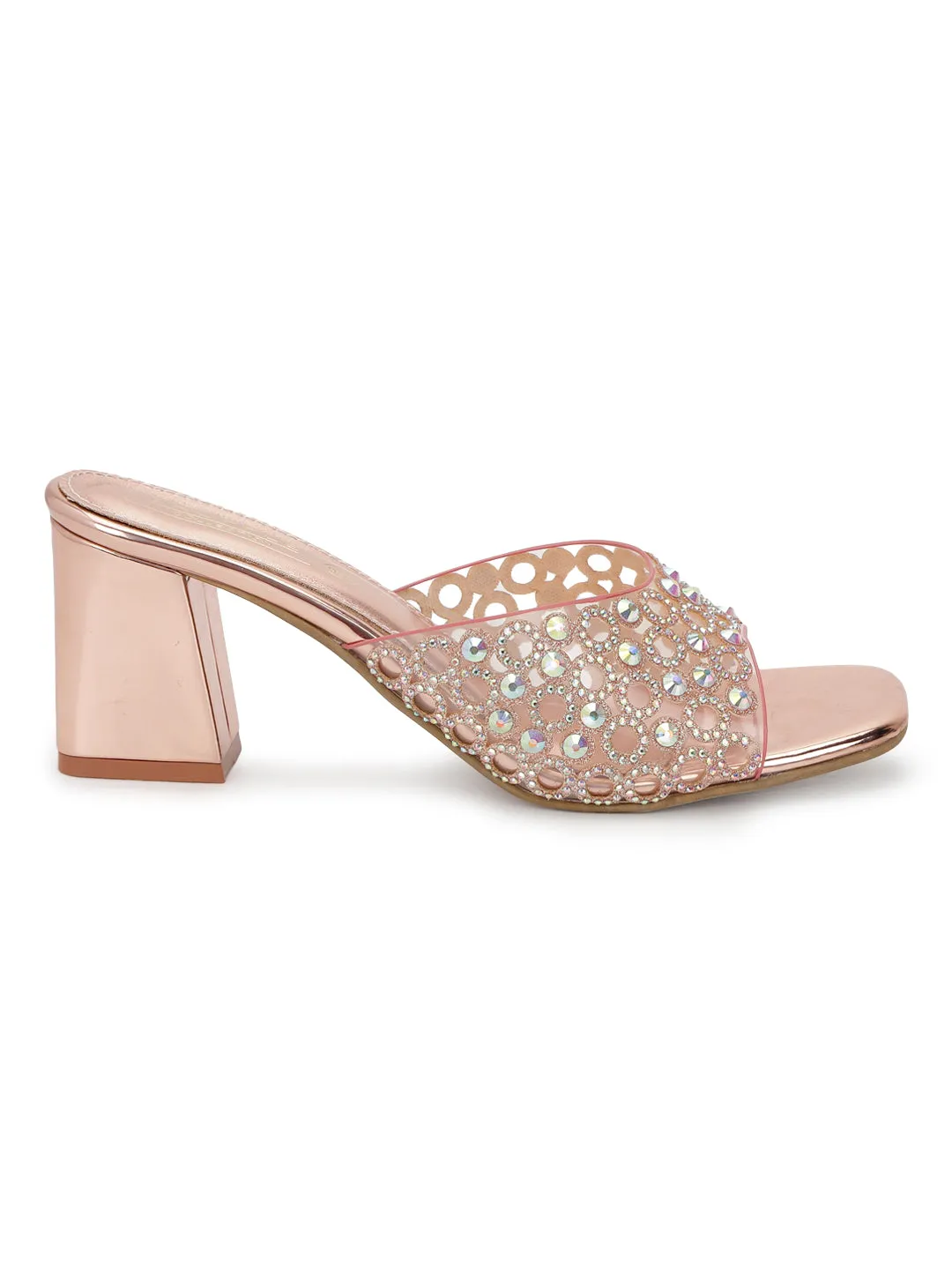 Rose Gold PU Diamante Block Mules (TC-SLC-R5001-RGLD)