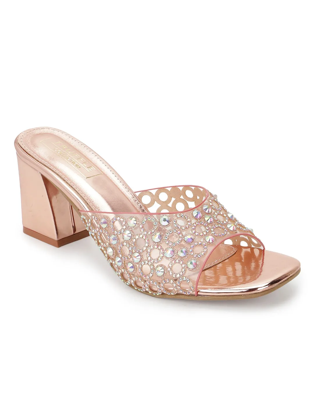 Rose Gold PU Diamante Block Mules (TC-SLC-R5001-RGLD)