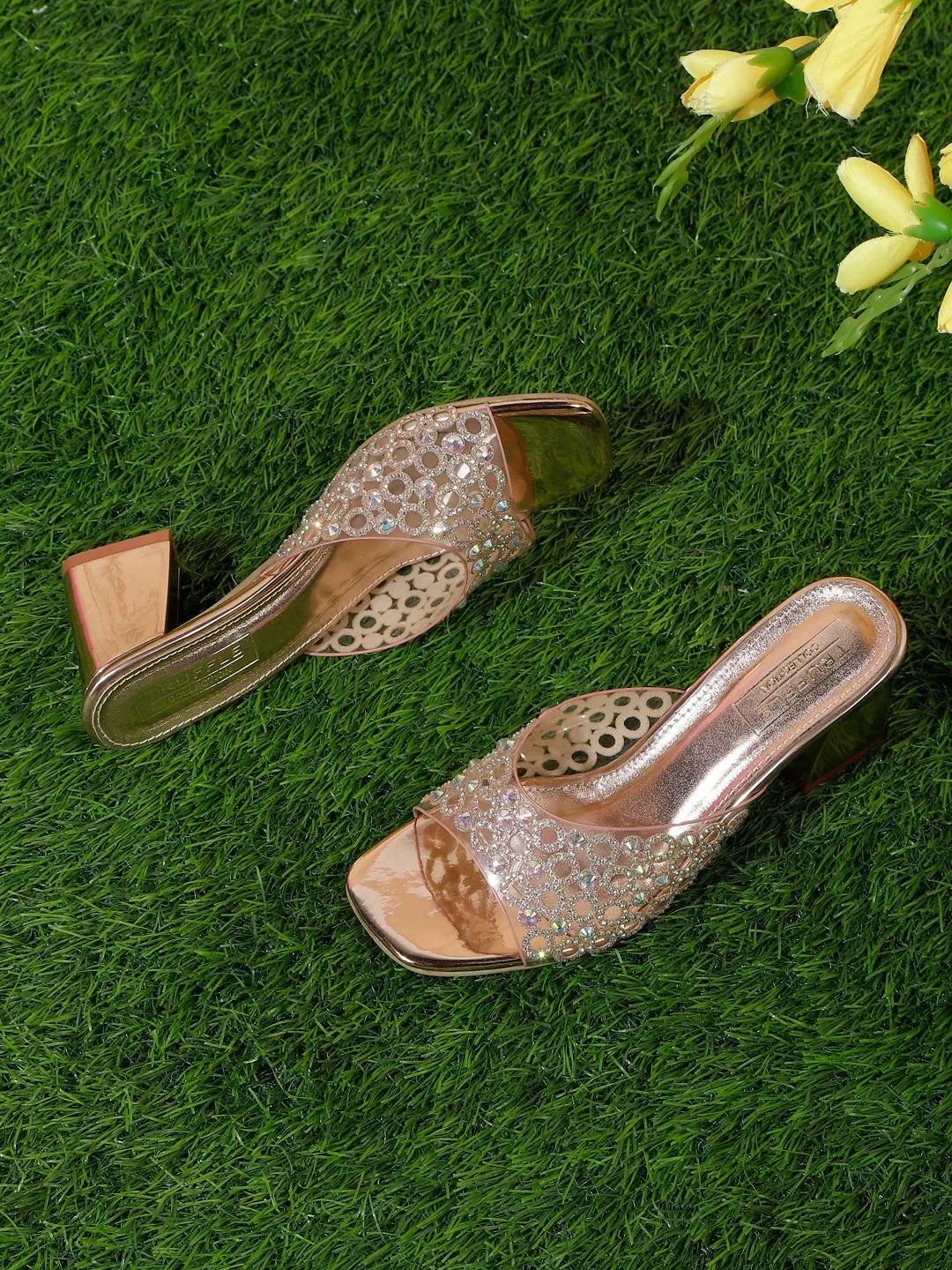 Rose Gold PU Diamante Block Mules (TC-SLC-R5001-RGLD)