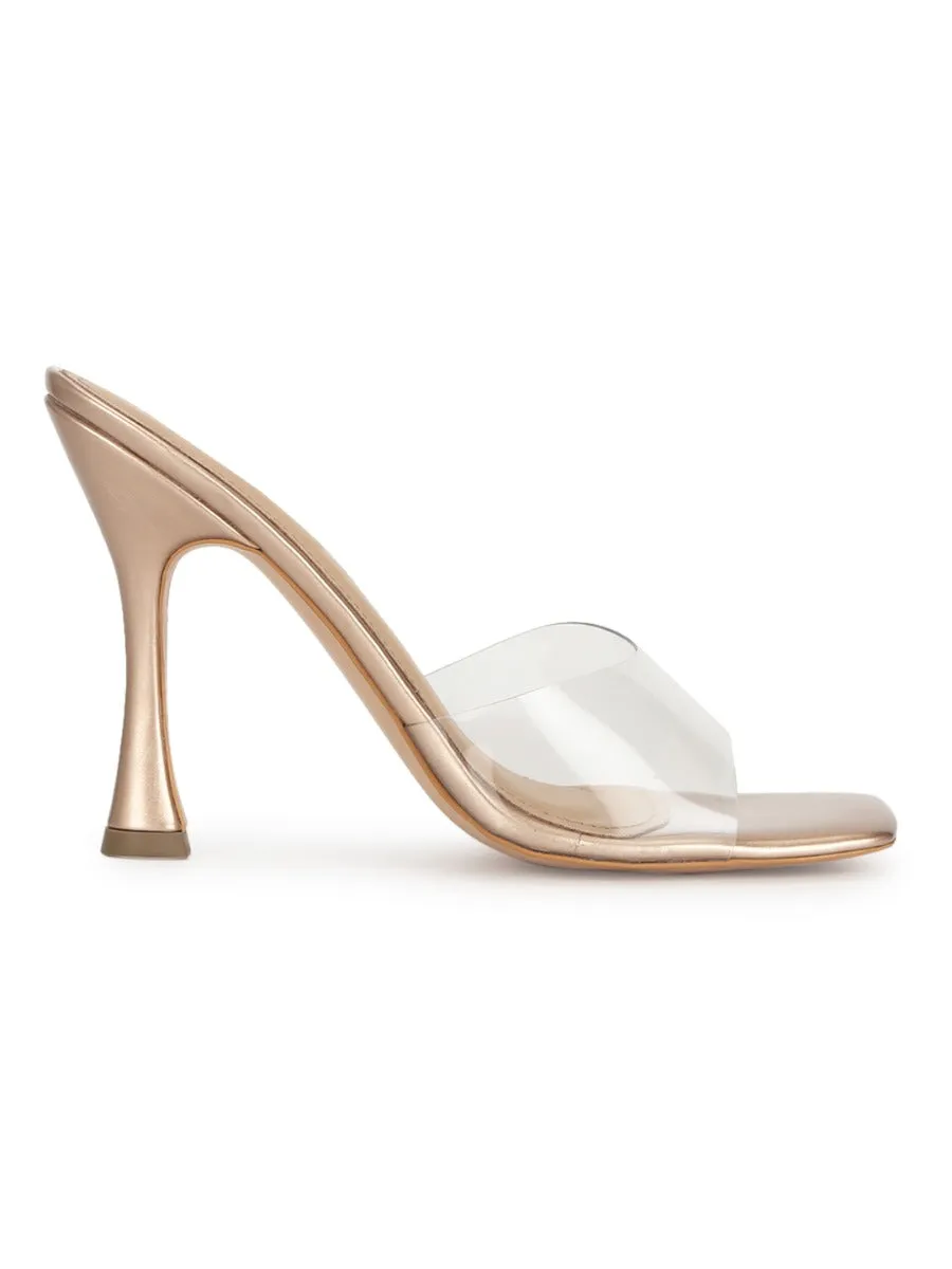 Rosegold Patent Perspex Clear Stiletto Mules