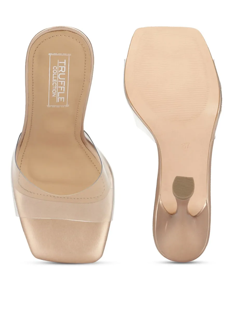 Rosegold Patent Perspex Clear Stiletto Mules